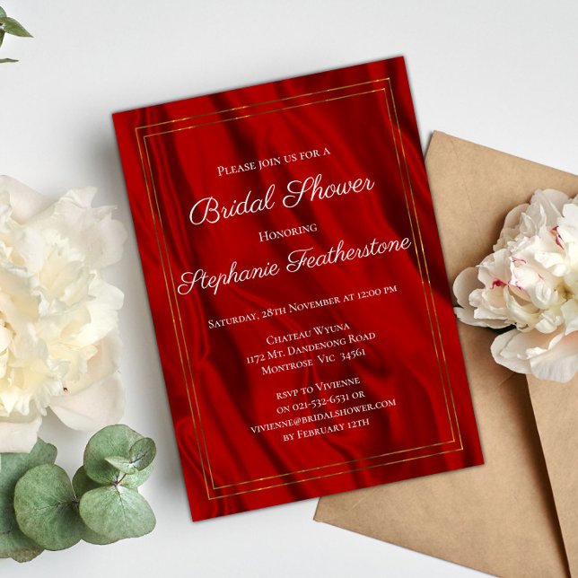 Invitation Élégante Fête des mariées de soie rouge (Créateur téléchargé)