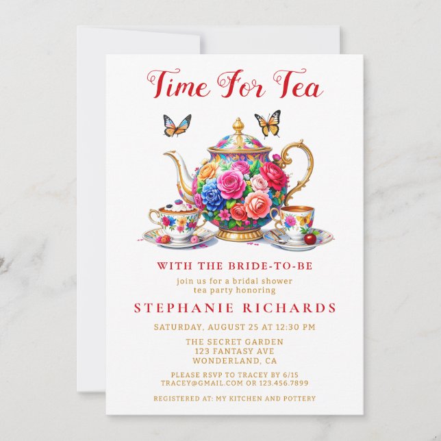 Invitation Elégante Fête des mariées de Tea Party Rose Floral (Devant)