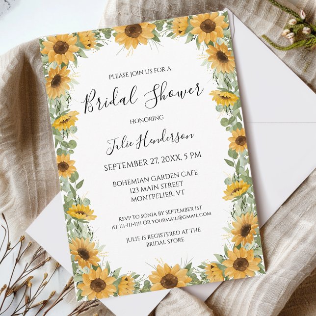 Invitation Elégante Fête des mariées de tournesol Eucalyptus (Créateur téléchargé)