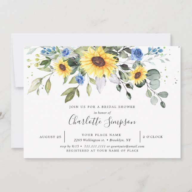 Invitation Elégante Fête des mariées de tournesol Eucalyptus (Devant)