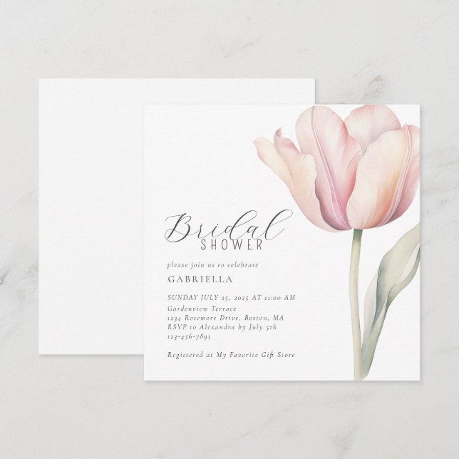 Invitation Elégante Fête des mariées de tulipe aquarelle (Devant / Derrière)