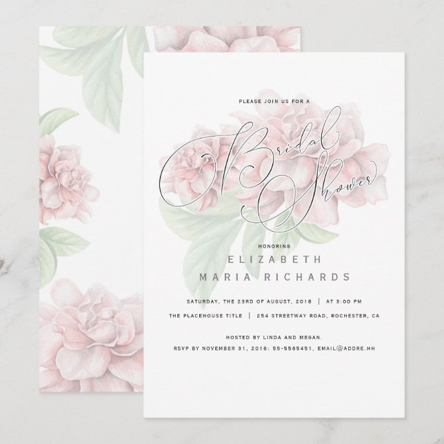 Invitation Élégante Fête des mariées de typographie florale r (Devant / Derrière)