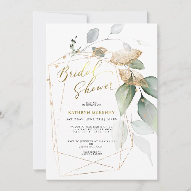 Invitation Elégante Fête des mariées de verdure or Eucalyptus (Devant)
