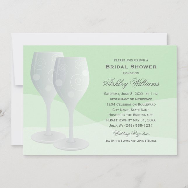 Invitation Elégante Fête des mariées de verres de vin à la me (Devant)