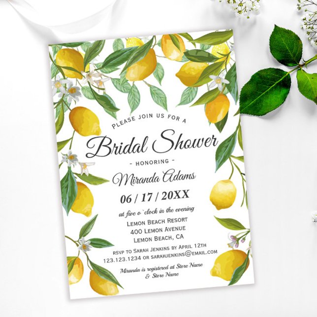 Invitation Elégante Fête des mariées d'été Boho Lemon (Créateur téléchargé)