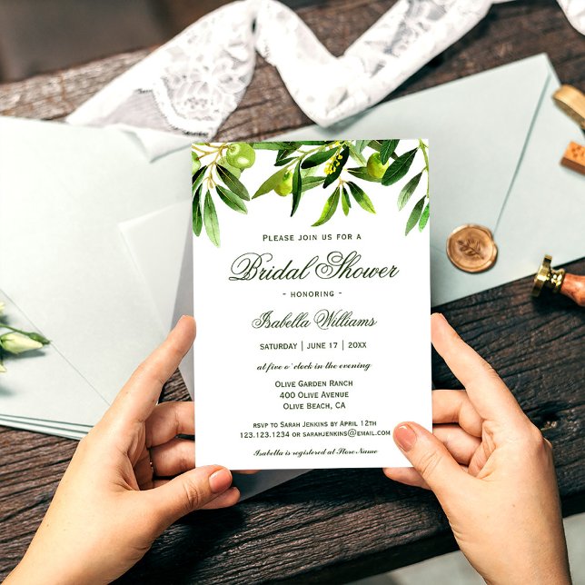 Invitation Élégante Fête des mariées d'été de Boho d'olive ru (Créateur téléchargé)
