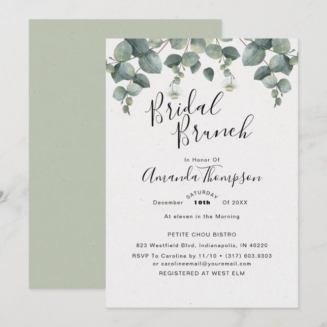 Invitation Élégante Fête des mariées d'Eucalyptus (Devant / Derrière)