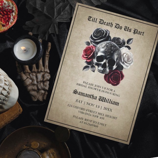 Invitation Elégante Fête des mariées d'Halloween au crâne flo (Créateur téléchargé)
