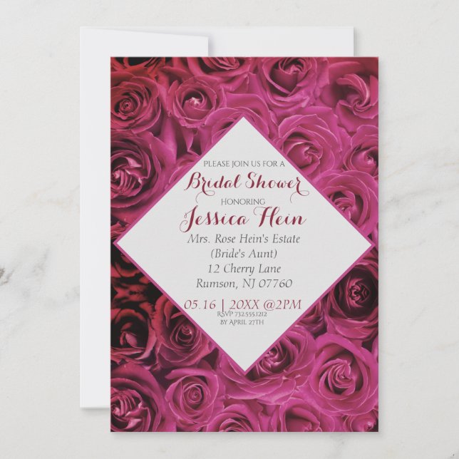 Invitation Elégante Fête des mariées diamant Roses roses rose (Devant)