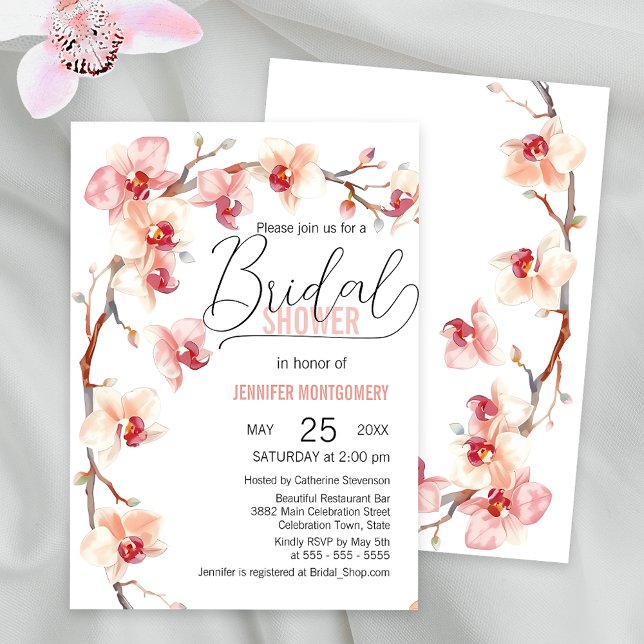Invitation Elégante Fête des mariées d'orchidée rose et blanc (Créateur téléchargé)