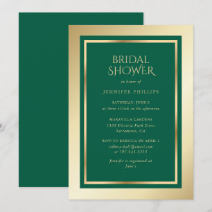 Invitation Élégante Fête des mariées Emerald Green et Gold