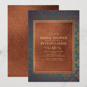 Invitation Élégante Fête des mariées en cuivre Turquoise Dama