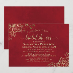 Invitation Elégante Fête des mariées en dentelle rouge et or