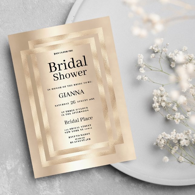 Invitation Elégante Fête des mariées en or au champagne géomé (Elegant geometric champagne gold Bridal Shower )