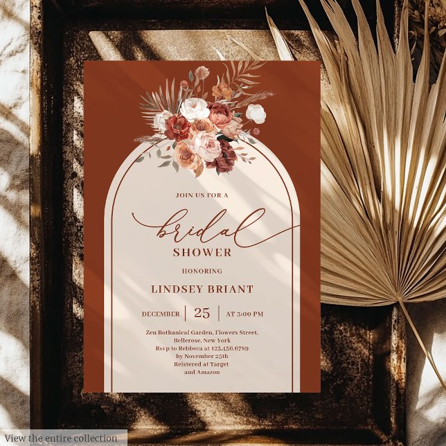 Invitation Elégante Fête des mariées en terre cuite Pampas en (Elegant Terracotta Pampas Grass Boho Bridal Shower)