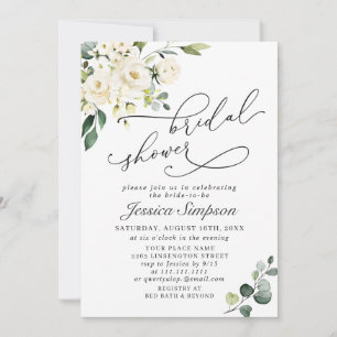 Invitation Elégante Fête des mariées Eucalyptus White Roses