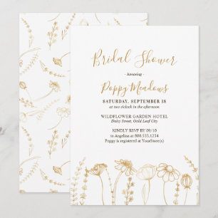Invitation Elégante Fête des mariées Fleur sauvage Gold Sketc