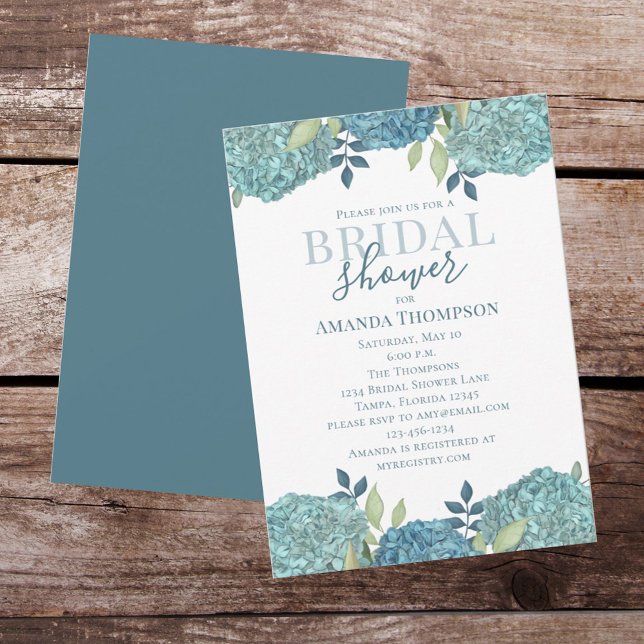 Invitation Elégante Fête des mariées Floral Blue Hydrangea (Créateur téléchargé)