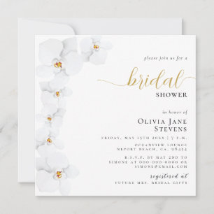 Invitation Elégante Fête des mariées florale blanche nuptiale
