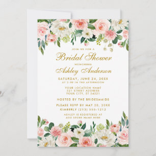 Invitation Élégante Fête des mariées florale blanche rose