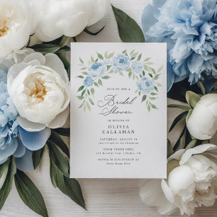 Invitation Elégante Fête des mariées florale bleu Dusty