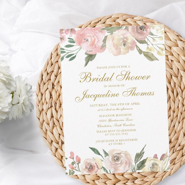 Invitation Élégante Fête des mariées florale d'or noir rose (Créateur téléchargé)