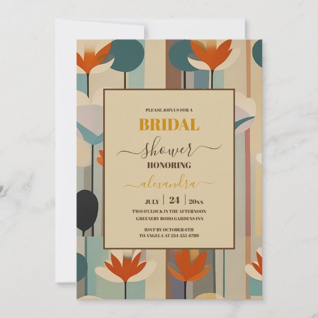 Invitation Élégante Fête des mariées florale du milieu du siè (Devant)