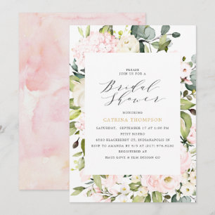Invitation Élégante Fête des mariées florale et d'Eucalyptus