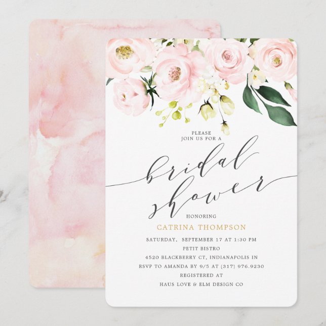 Invitation Élégante Fête des mariées florale et d'Eucalyptus (Devant / Derrière)