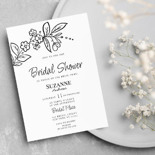 Invitation Elégante Fête des mariées florale noire blanche si