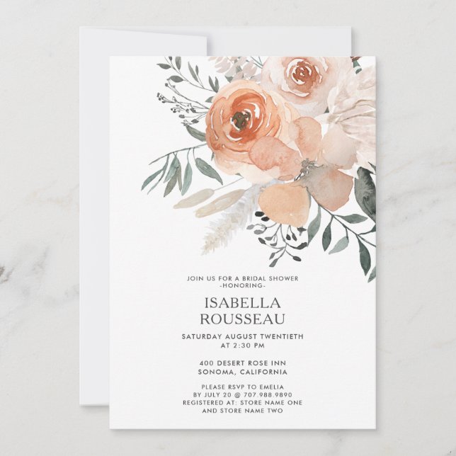 Invitation Élégante Fête des mariées Florale Pêche verte (Devant)