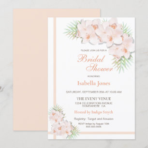 Invitation Élégante Fête des mariées florale rose pâle
