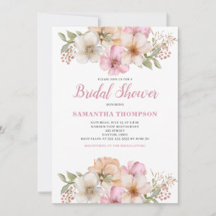 Invitation Élégante Fête des mariées florale rose Peach