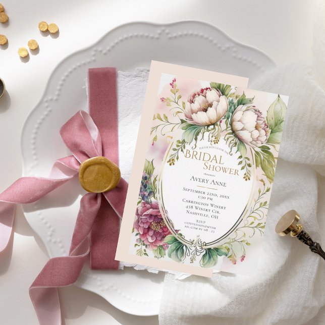 Invitation Élégante Fête des mariées florale rose rose rose (Créateur téléchargé)