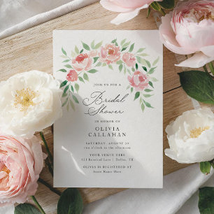 Invitation Élégante Fête des mariées florale rose rustique