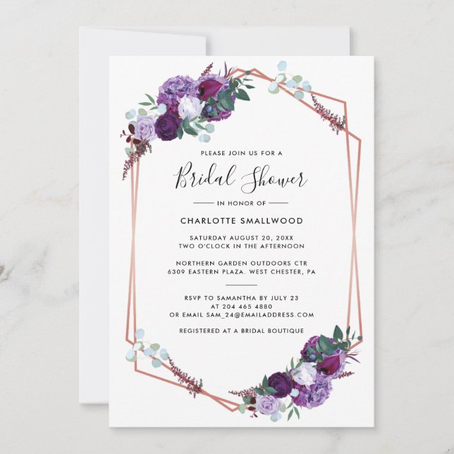 Invitation Élégante Fête des mariées florale violette (Devant)