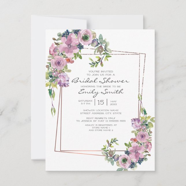 Invitation Élégante Fête des mariées géométrique florale Lila (Devant)