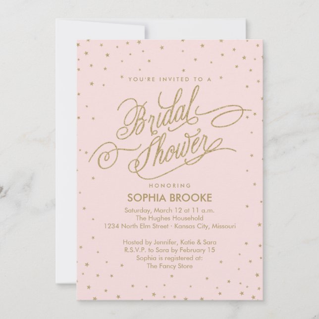 Invitation Elégante Fête des mariées Gold & Pink Confetti Sta (Devant)