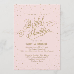 Invitation Elégante Fête des mariées Gold & Pink Confetti Sta