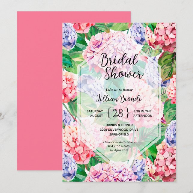 Invitation Elégante Fête des mariées Hydrangea (Devant / Derrière)