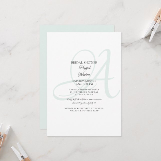 Invitation Élégante Fête des mariées initiale de la mariée en (Devant/Arrière en situation)