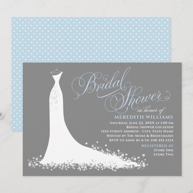 Invitation Elégante Fête des mariées Mariage bleu et gris (Devant / Derrière)