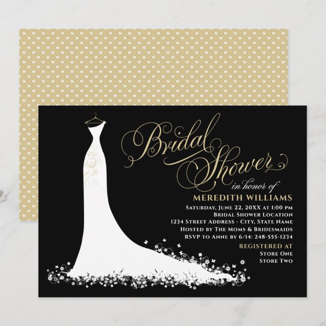 Invitation Elégante Fête des mariées Mariage de Champagne Noi (Devant / Derrière)