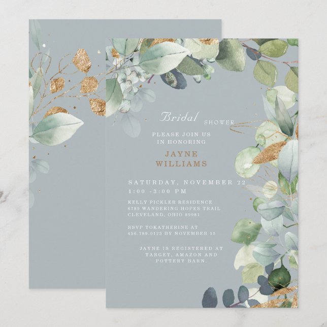 Invitation Elégante Fête des mariées Mariage de feuillage ble (Devant / Derrière)