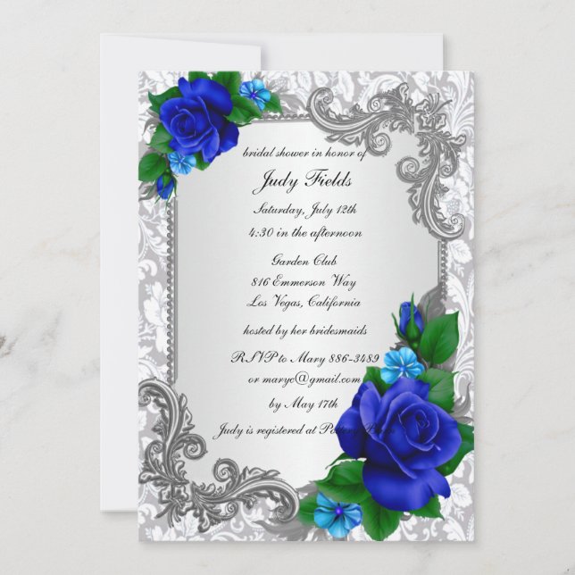 Invitation Elégante Fête des mariées Mariage Rose bleue (Devant)