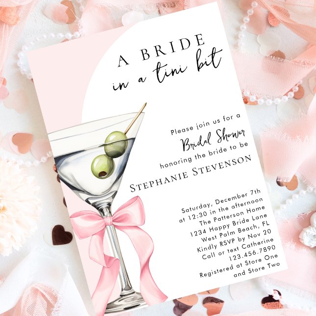 Invitation Élégante Fête des mariées Martini à la botte rose  (Créateur téléchargé)