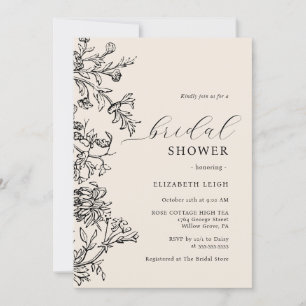 Invitation Elégante Fête des mariées noire beige Vintage