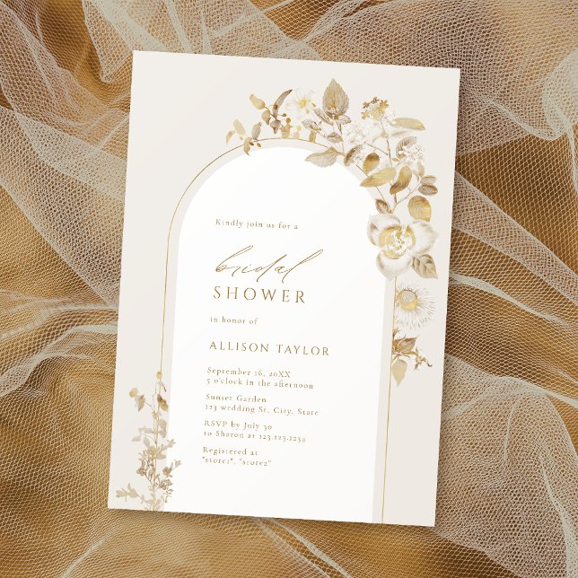 Invitation Elégante Fête des mariées or botanique en arc flor (Elegant Gold Botanical Floral Arch Bridal Shower Invitation)