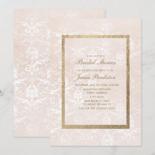 Invitation Elégante Fête des mariées or Vintage rose Damask