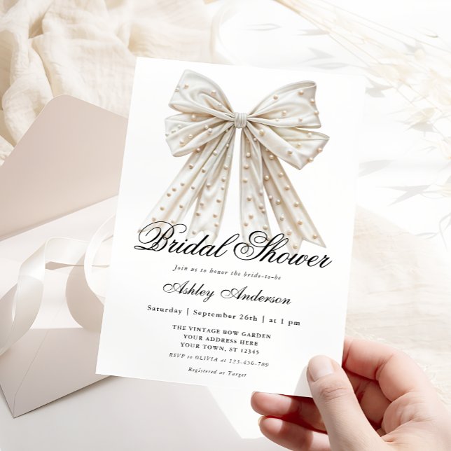 Invitation Elégante Fête des mariées Pearl Bow (Créateur téléchargé)